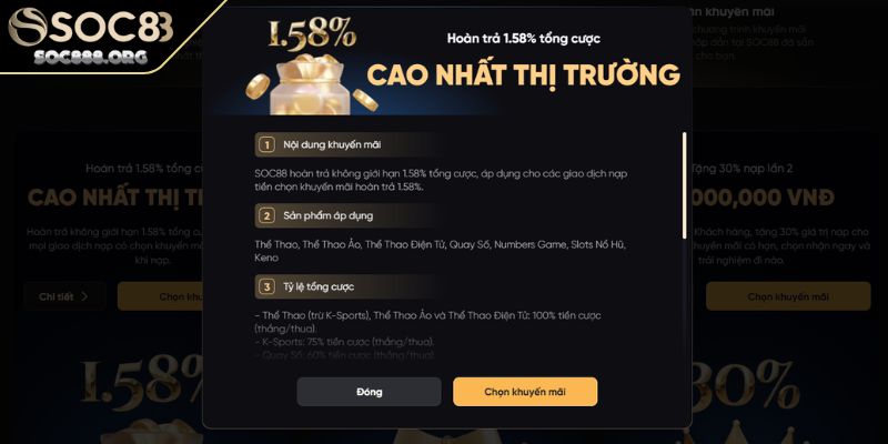 Hoàn Trả 1.58% Tổng Cược Cách Nhận Thưởng Và Lưu Ý Cần Biết 2 Cấu trúc trả thưởng của khuyến mãi hoàn trả 1.58% tổng cược