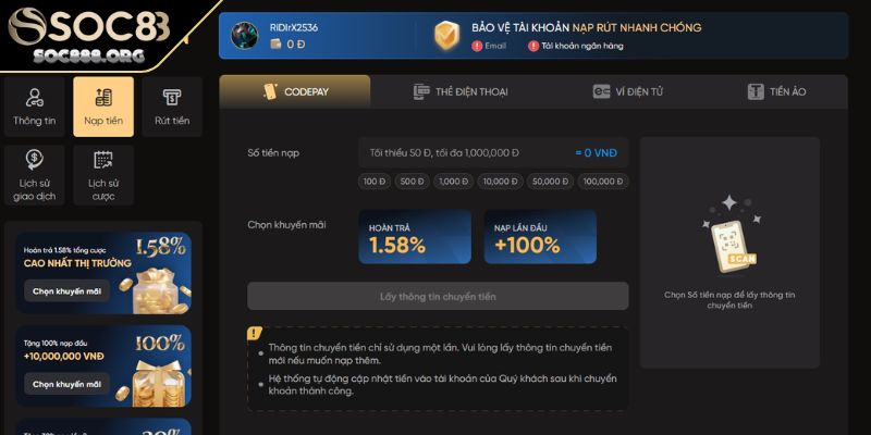 Những Phương Thức Thanh Toán Phổ Biến Được SOC88 Hỗ Trợ 1 Thanh toán qua ngân hàng để cá cược